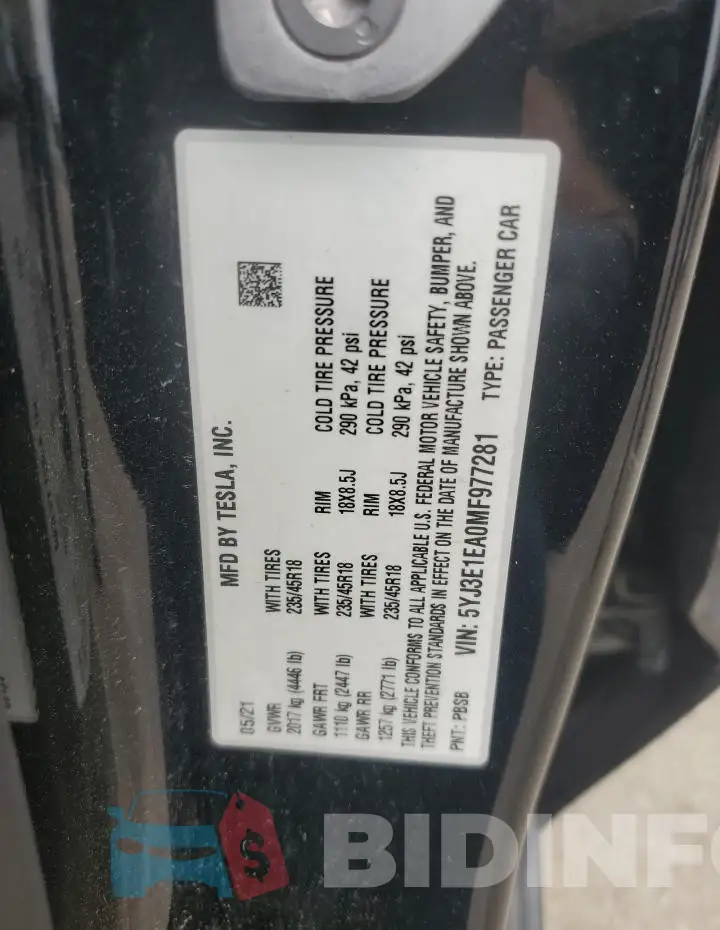 5YJ3E1EA0MF977281 Photo# 12