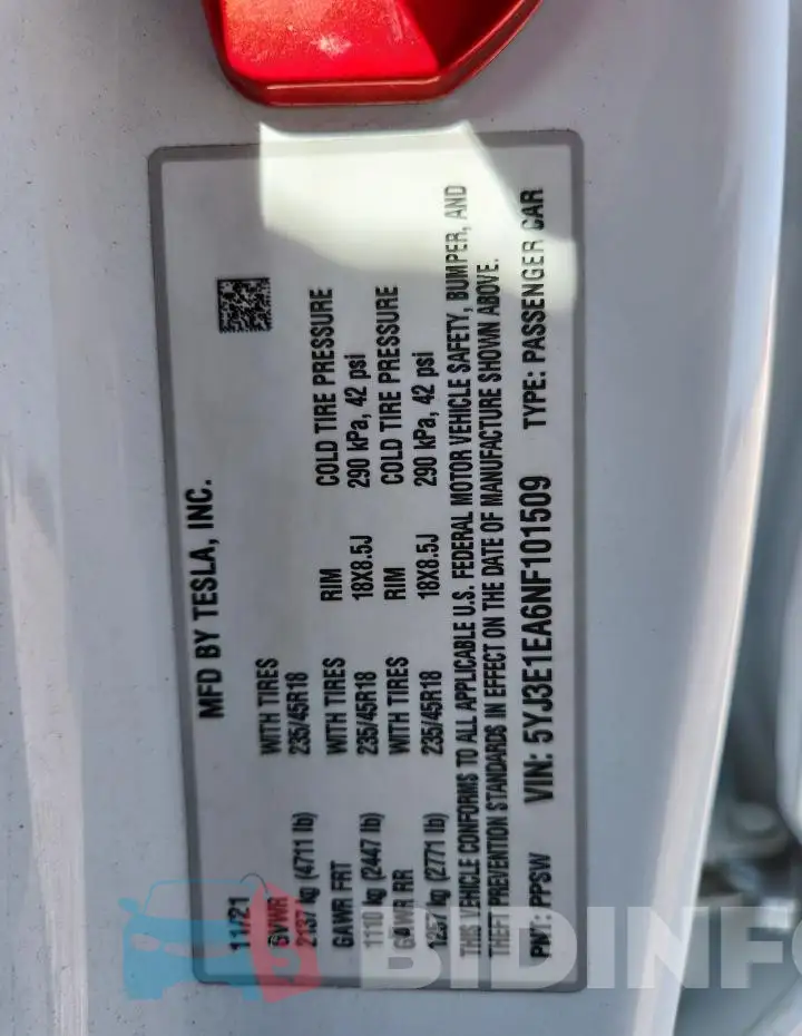 5YJ3E1EA6NF101509 Photo# 12