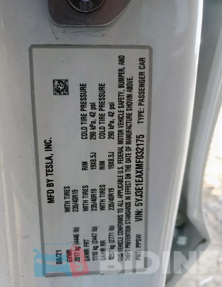 5YJ3E1EAXMF032175 Photo# 12