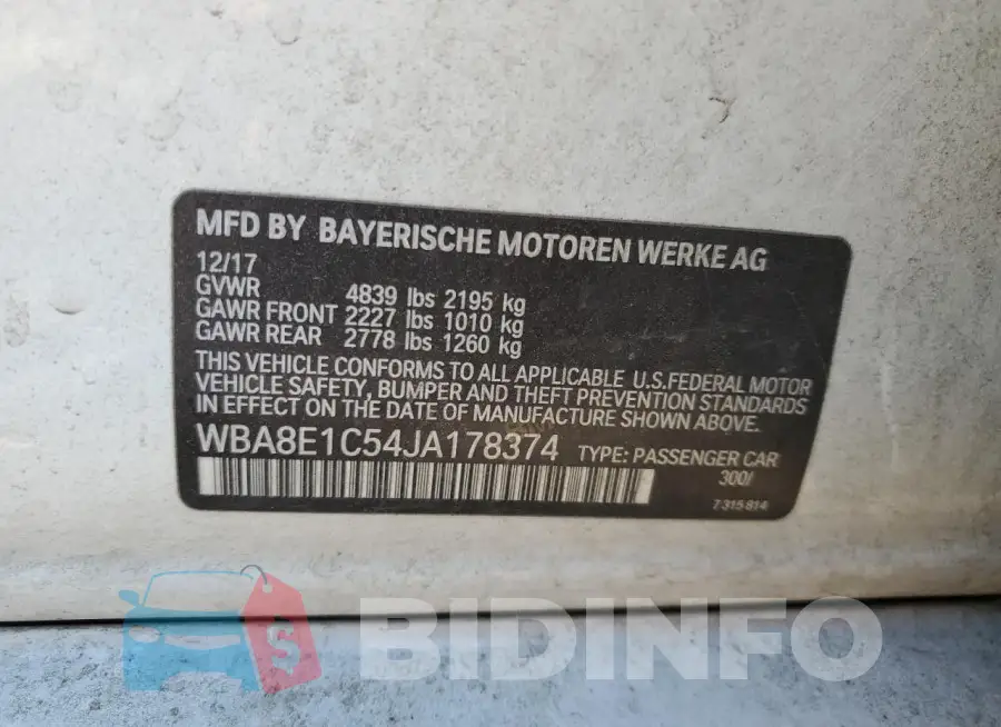 WBA8E1C54JA178374 Photo# 12