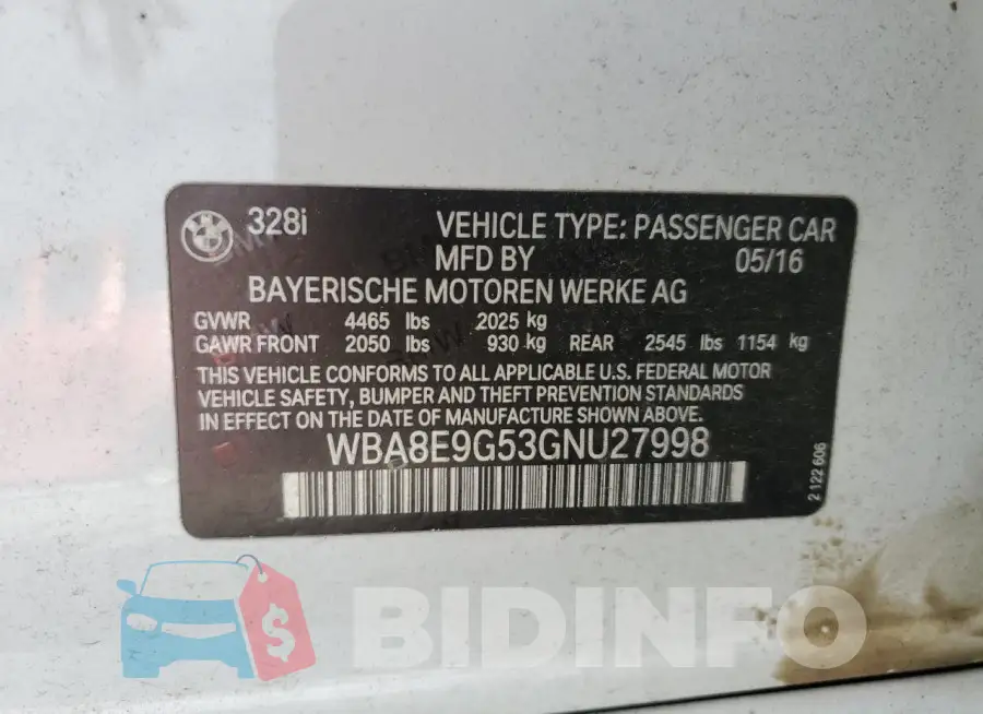 WBA8E9G53GNU27998 Photo# 12