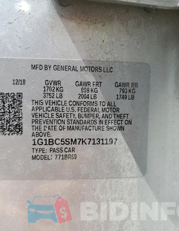 1G1BC5SM7K7131197 Photo# 13