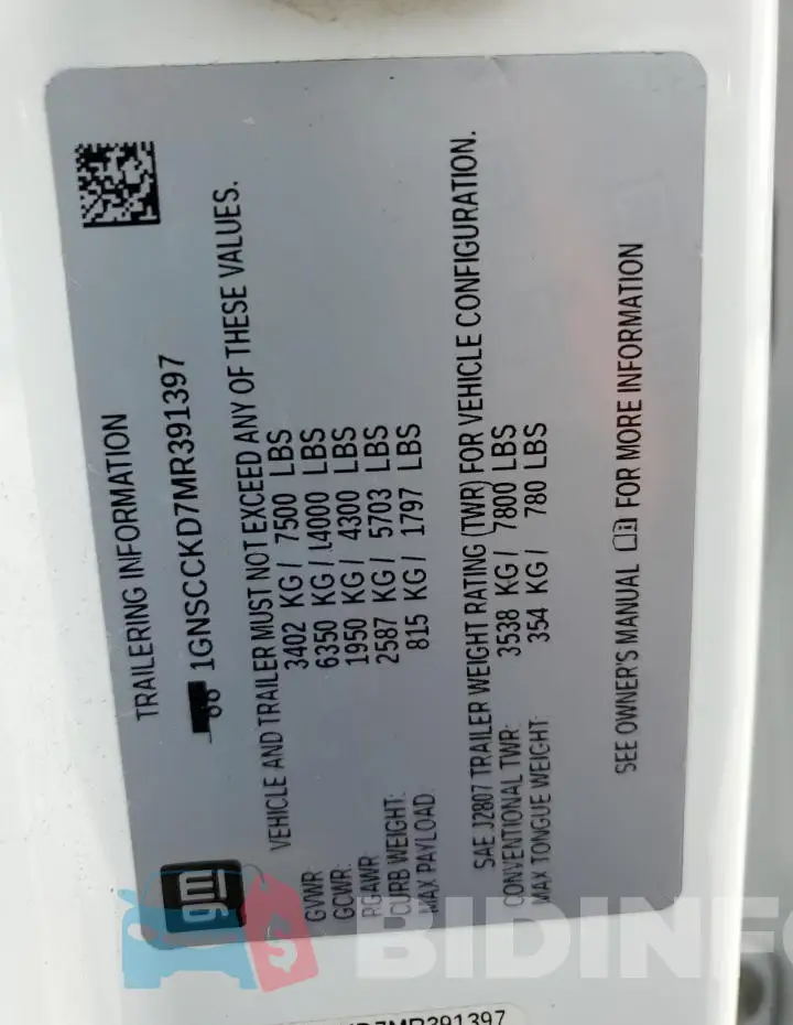1GNSCCKD7MR391397 Photo# 14