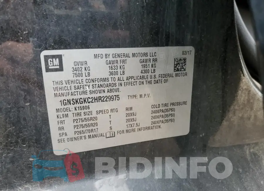 1GNSKGKC2HR229975 Photo# 13