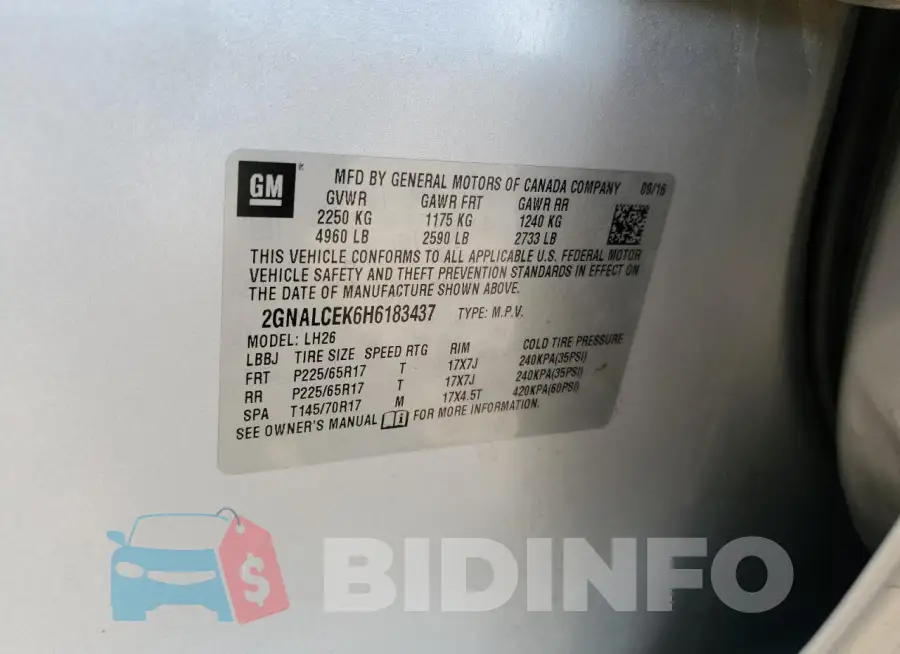 2GNALCEK6H6183437 Photo# 13