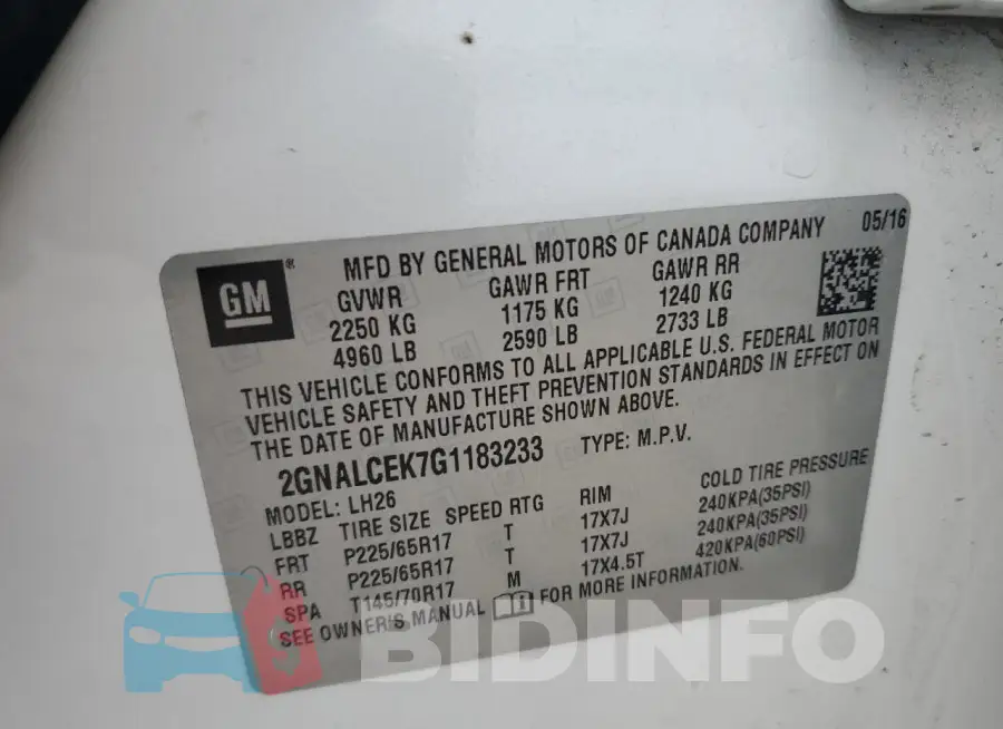 2GNALCEK7G1183233 Photo# 13