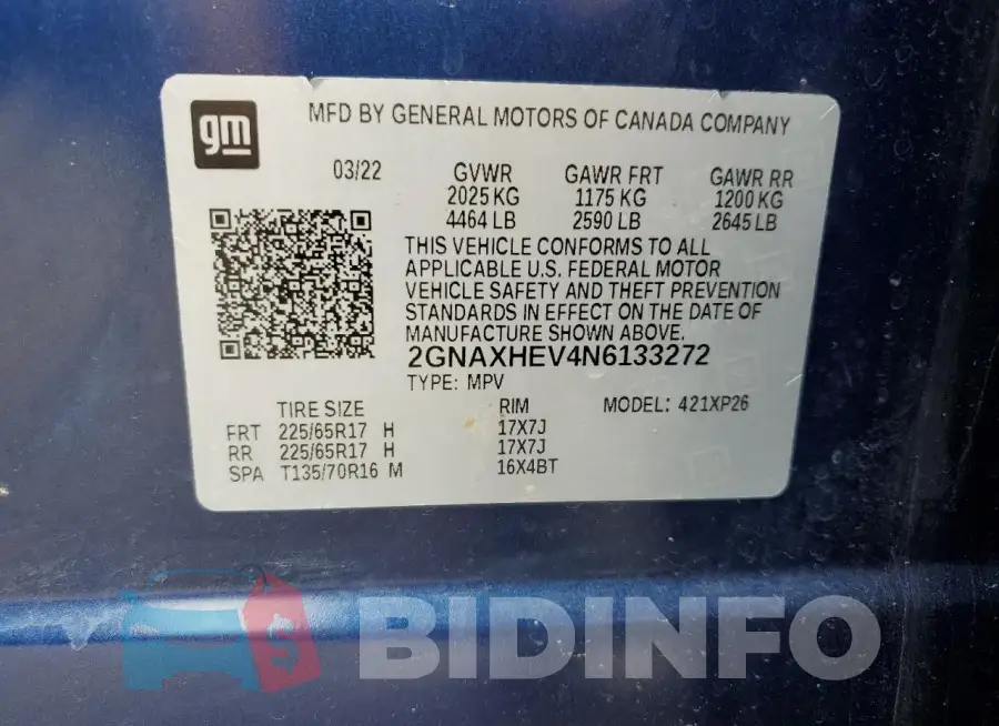 2GNAXHEV4N6133272 Photo# 13