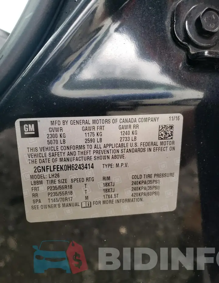 2GNFLFEK0H6243414 Photo# 13