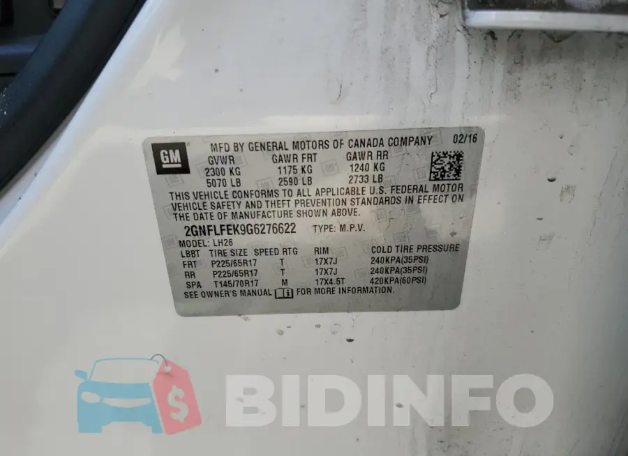 2GNFLFEK9G6276622 Photo# 14