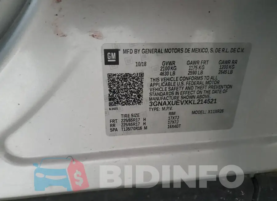 3GNAXUEVXKL214521 Photo# 14
