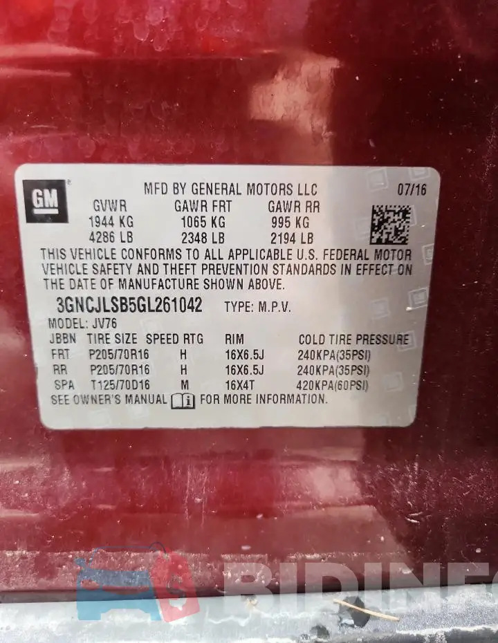 3GNCJLSB5GL261042 Photo# 13