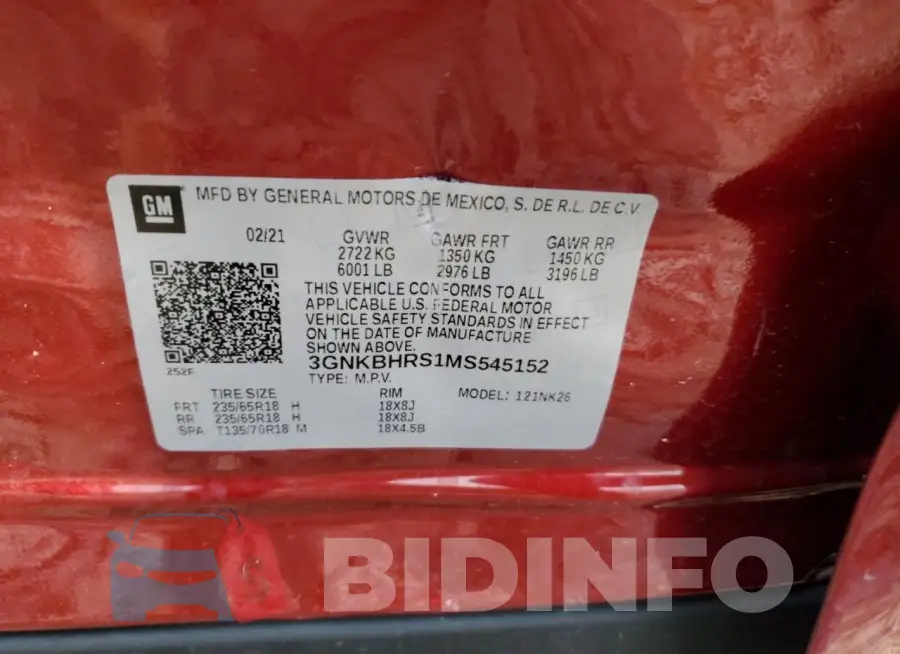3GNKBHRS1MS545152 Photo# 12