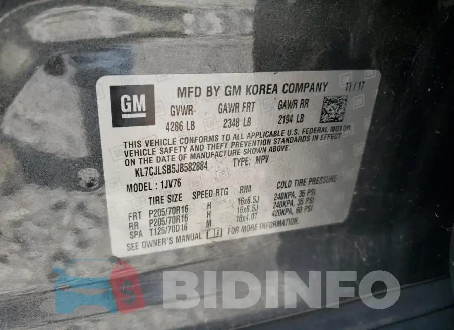 KL7CJLSB5JB582884 Photo# 13