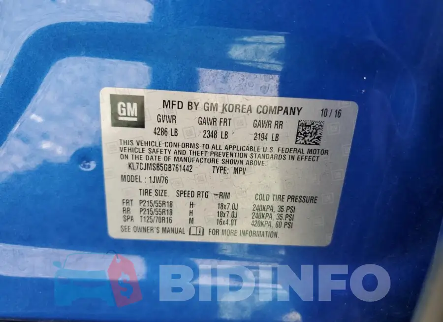 KL7CJMSB5GB761442 Photo# 13