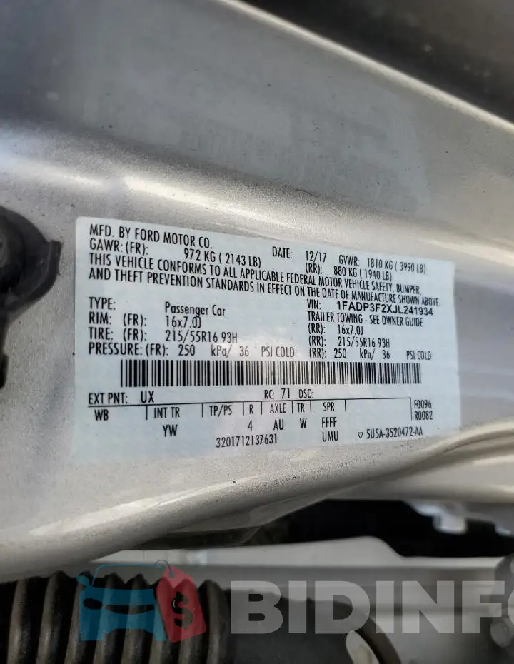 1FADP3F2XJL241934 Photo# 12