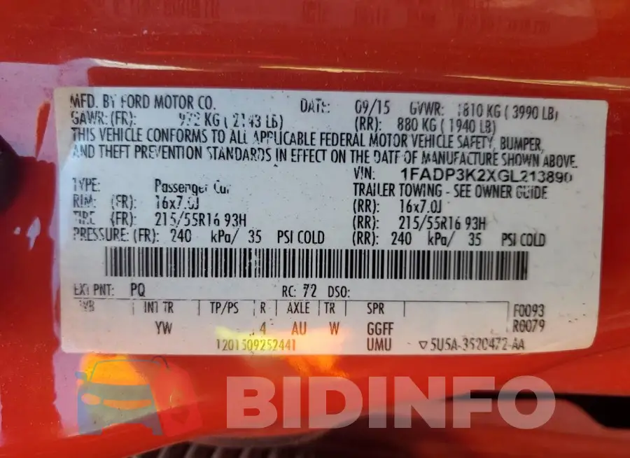 1FADP3K2XGL213890 Photo# 12