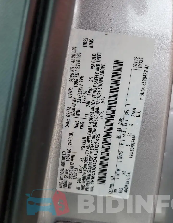 1FMCU0GD4JUD27825 Photo# 14