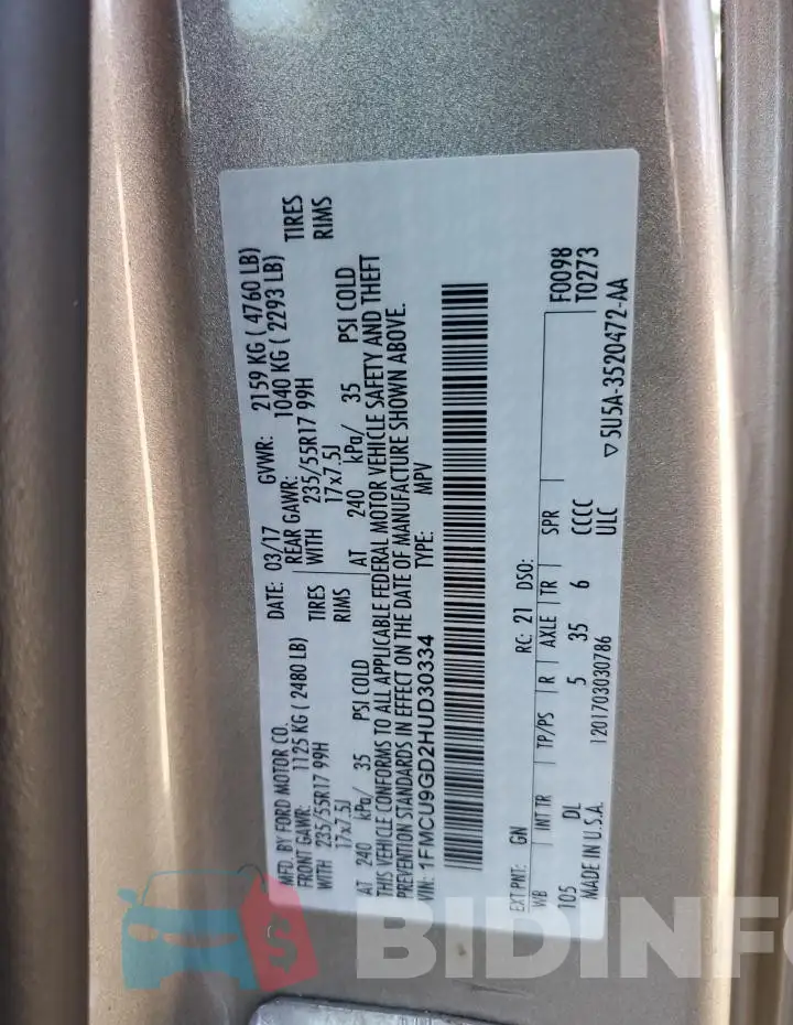 1FMCU9GD2HUD30334 Photo# 13