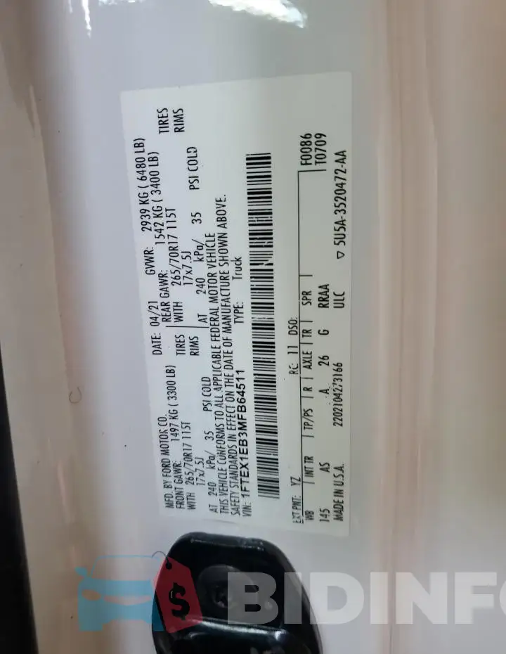 1FTEX1EB3MFB64511 Photo# 12