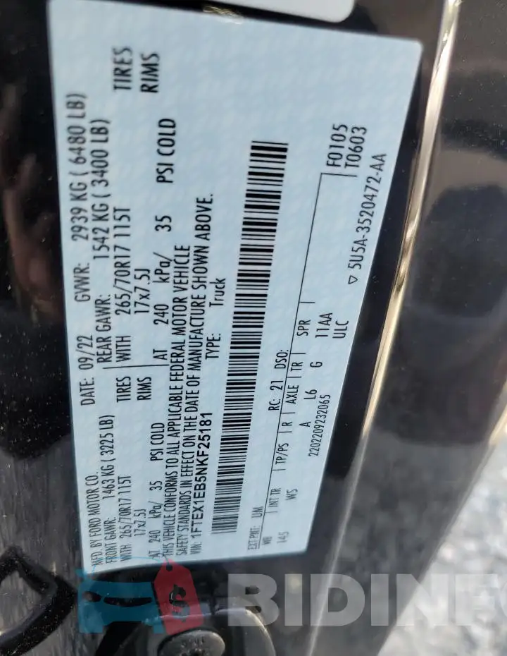 1FTEX1EB5NKF25181 Photo# 12