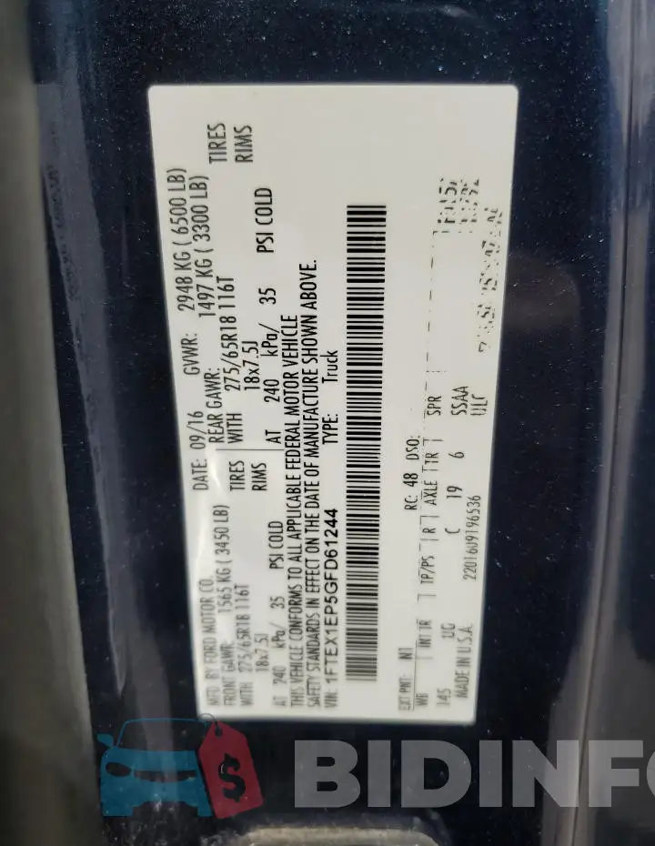 1FTEX1EP5GFD61244 Photo# 13