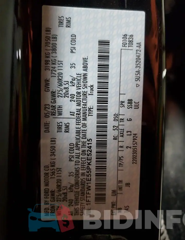 1FTFW1E55PKE52415 Photo# 12