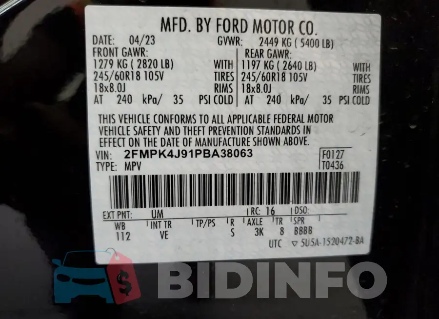 2FMPK4J91PBA38063 Photo# 12