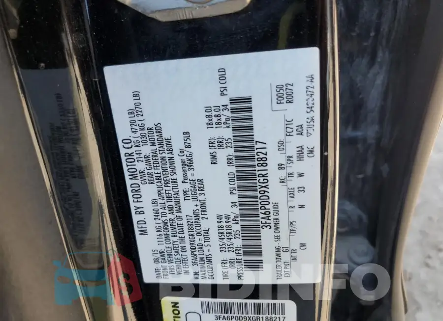 3FA6P0D9XGR188217 Photo# 12