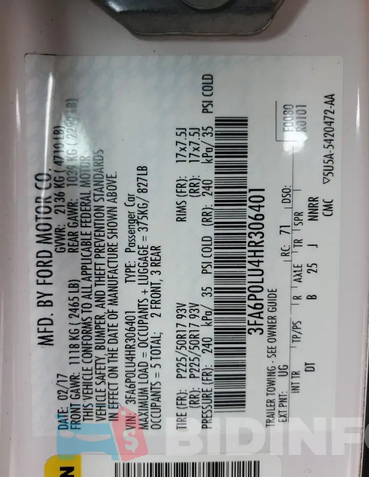 3FA6P0LU4HR306401 Photo# 13