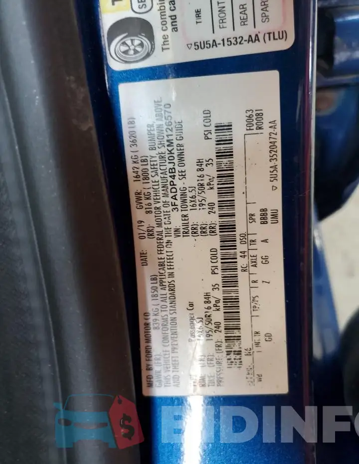 3FADP4BJ0KM126570 Photo# 13