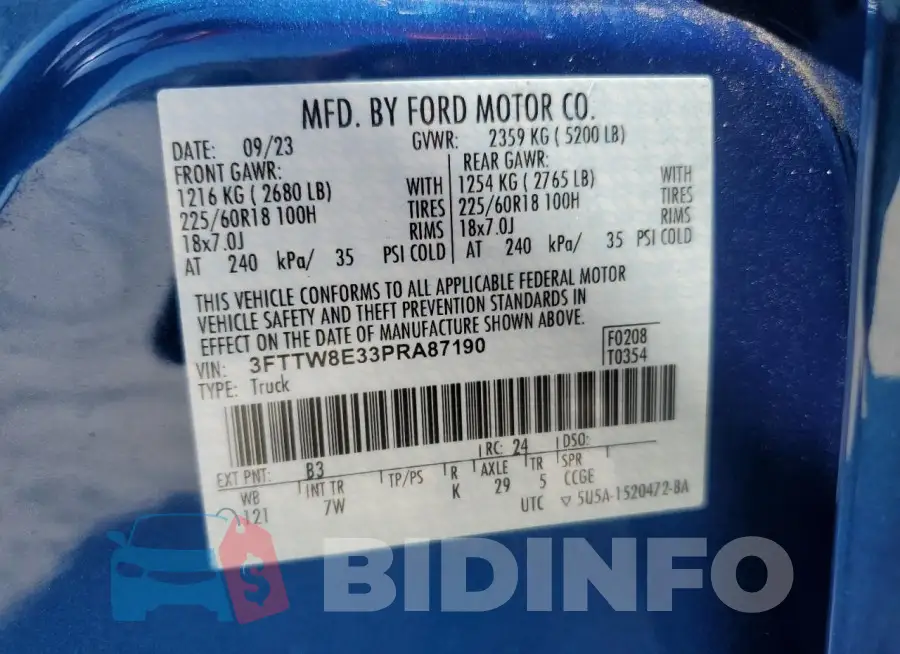 3FTTW8E33PRA87190 Photo# 12
