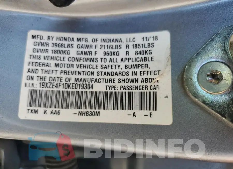 19XZE4F10KE019304 Photo# 12