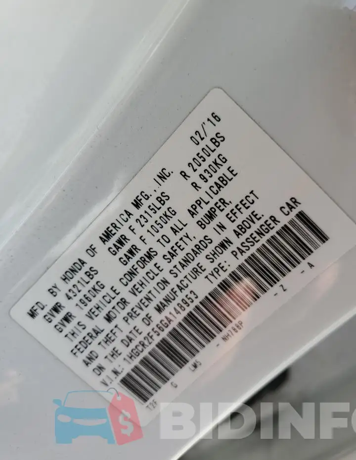 1HGCR2F56GA148953 Photo# 13