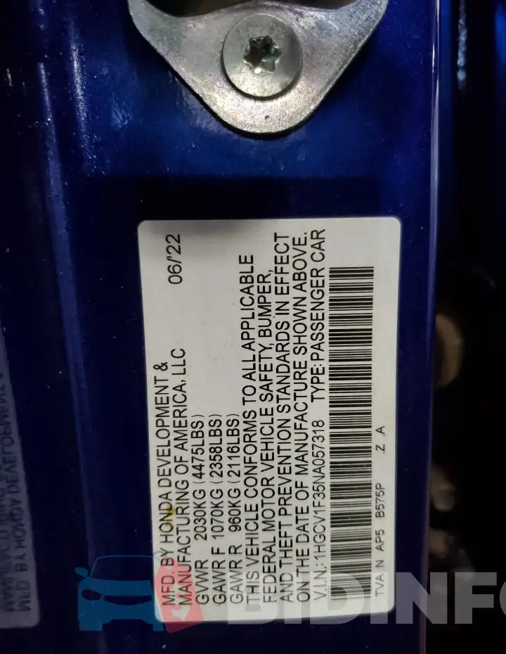 1HGCV1F35NA057318 Photo# 12