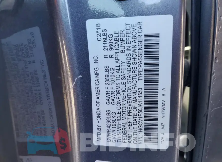 1HGCV1F50JA111653 Photo# 13
