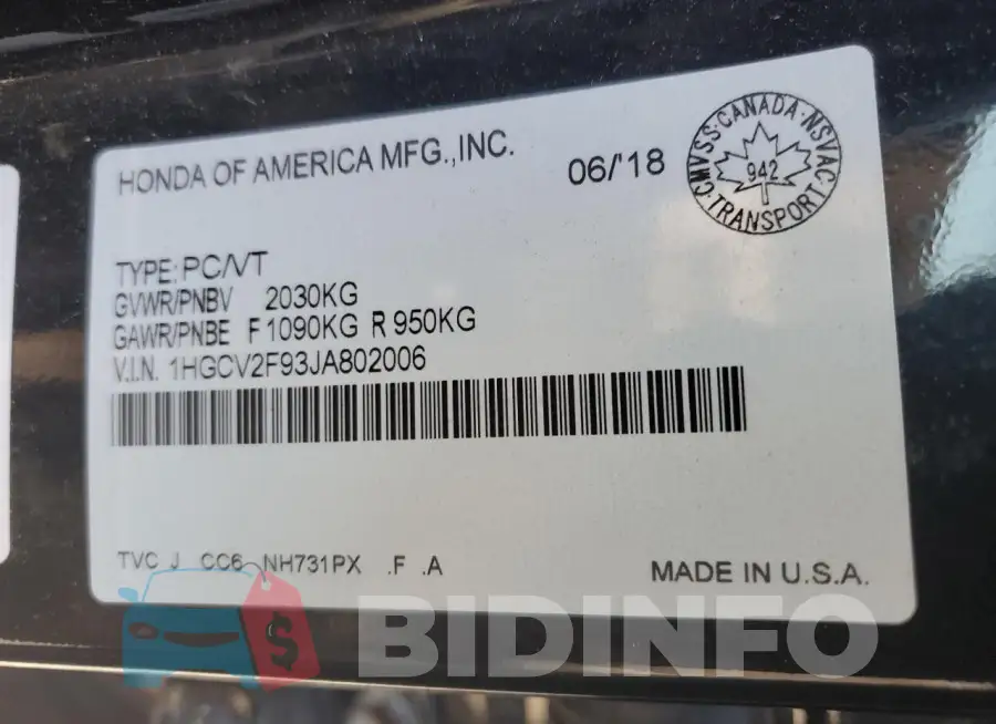 1HGCV2F93JA802006 Photo# 12