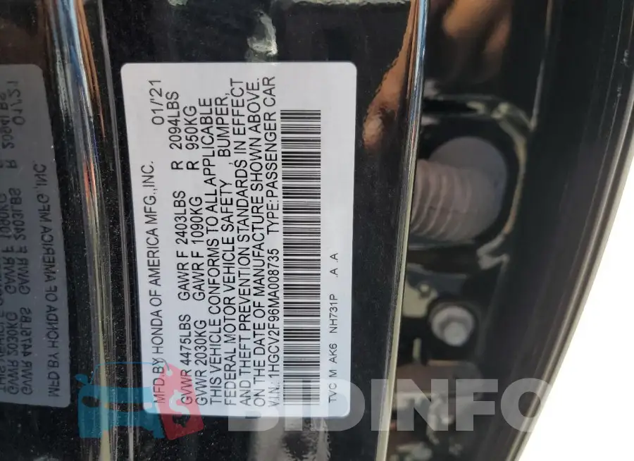 1HGCV2F96MA008735 Photo# 12