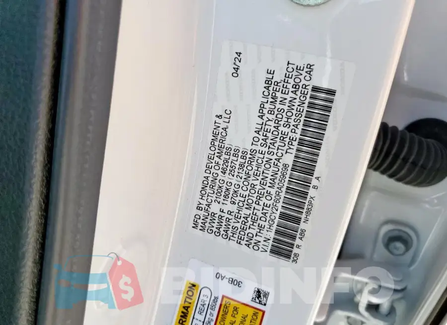 1HGCY2F60RA059698 Photo# 13