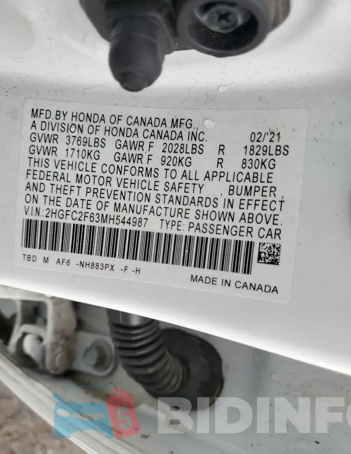 2HGFC2F63MH544987 Photo# 12