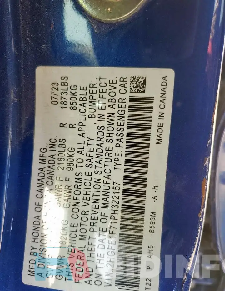 2HGFE1F71PH322157 Photo# 12