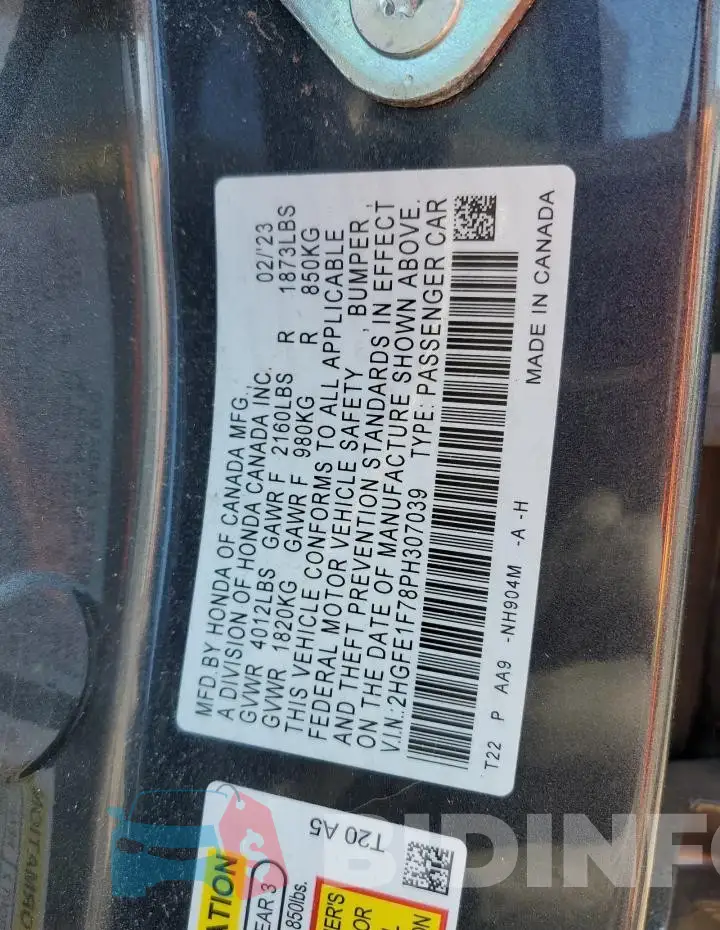 2HGFE1F78PH307039 Photo# 12