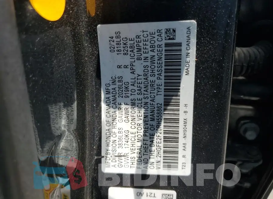 2HGFE2F20RH558862 Photo# 12