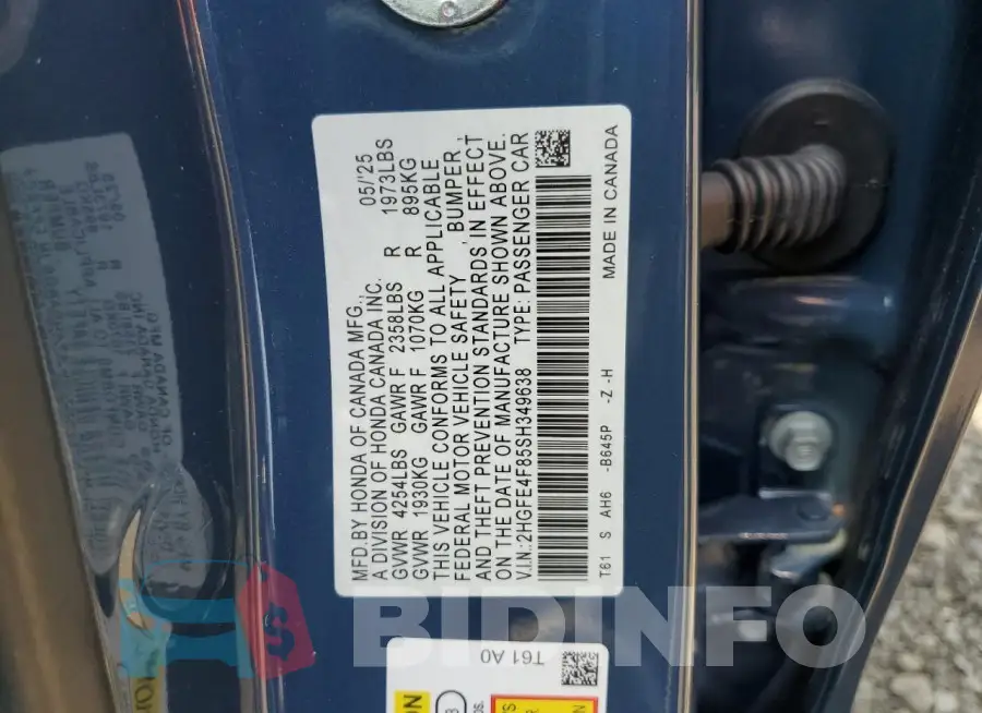 2HGFE4F85SH349638 Photo# 12