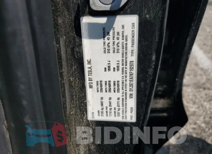 5YJ3E1EA7KF192978 Photo# 12