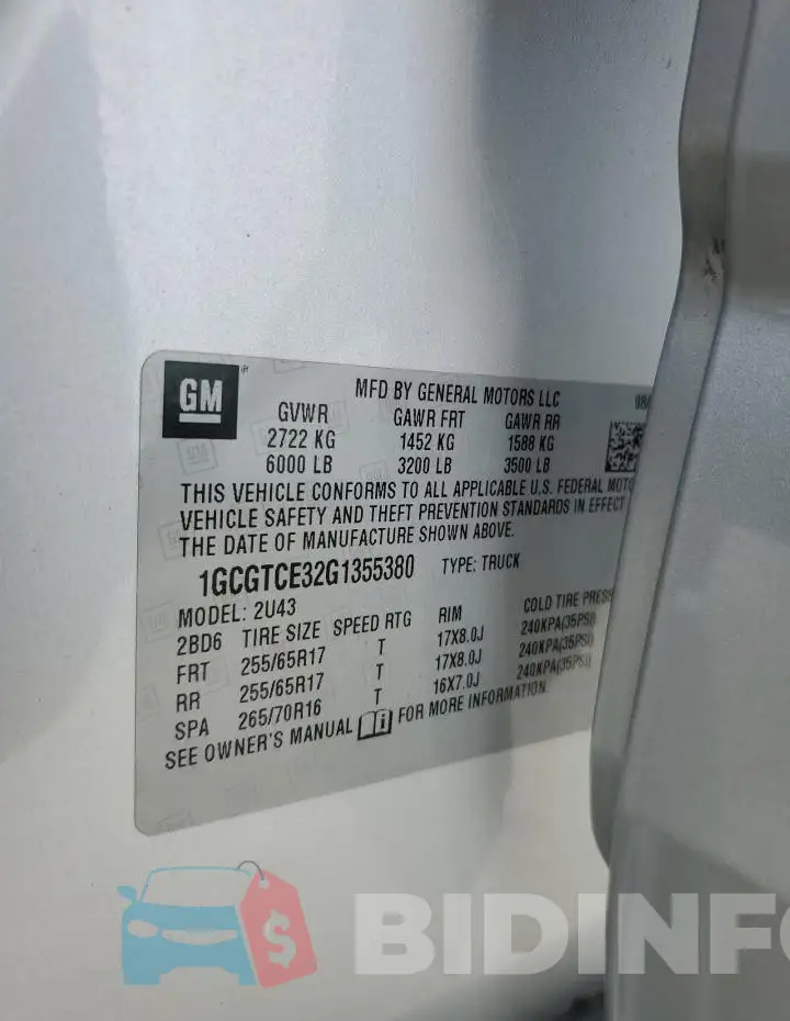 1GCGTCE32G1355380 Photo# 12