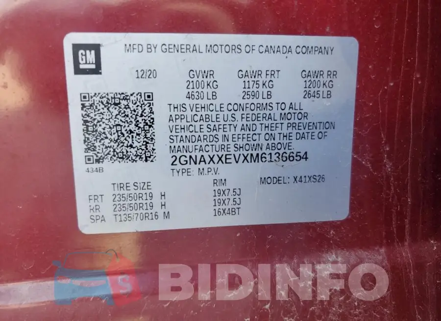 2GNAXXEVXM6136654 Photo# 13