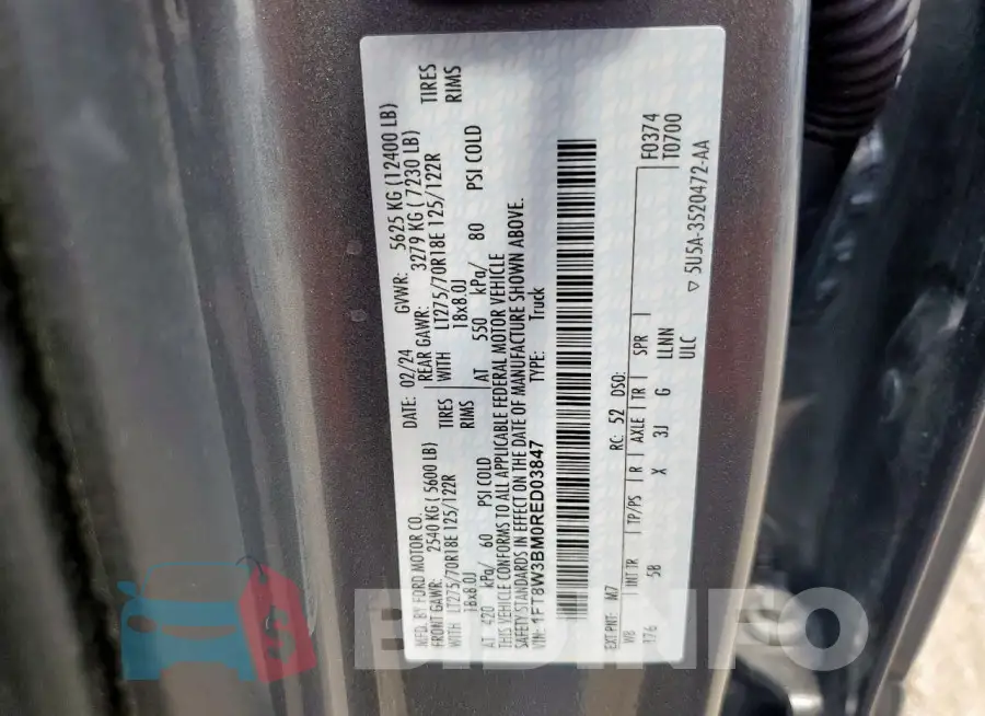 1FT8W3BM0RED03847 Photo# 12