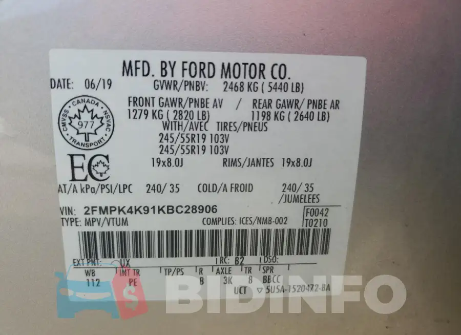 2FMPK4K91KBC28906 Photo# 12