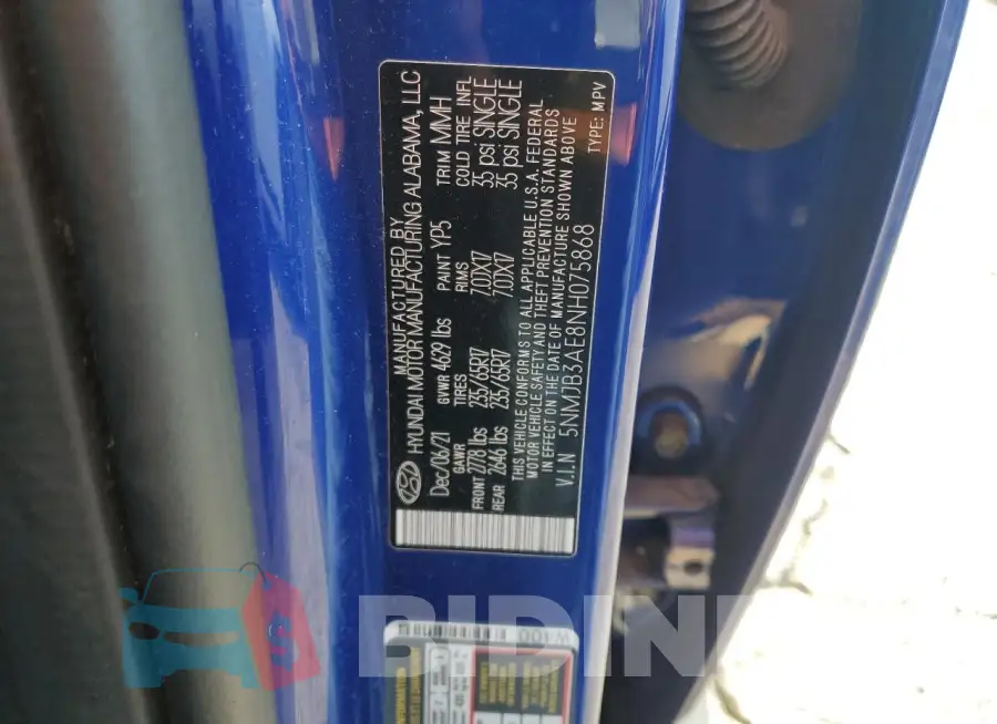 5NMJB3AE8NH075868 Photo# 13