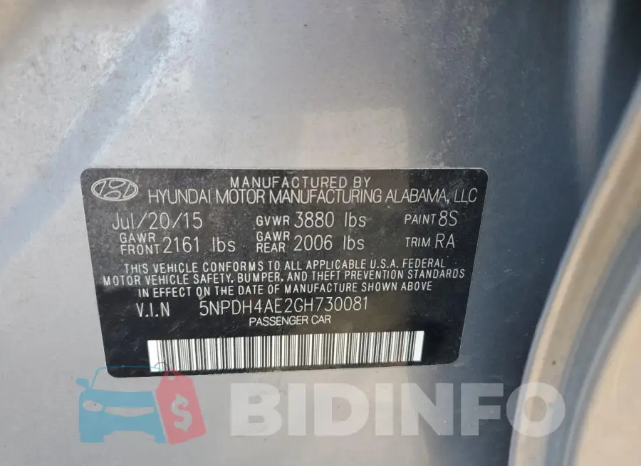 5NPDH4AE2GH730081 Photo# 12